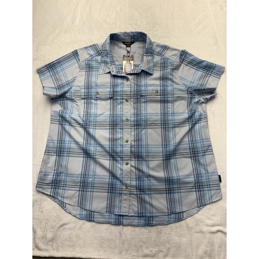 Eddie Bauer Adventure Shirt Women XXL Blue Plaid UPF 50 Outdoorcore NWT